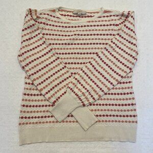 Women's Loft Pink and Cream Patterned Cotton Sweater Size L